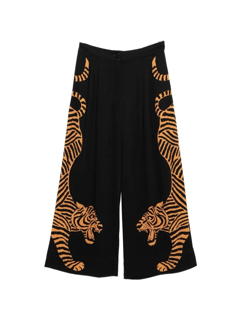 ISO! Farm Rio Wide Leg Black Pants w/ Large Scale Orange Tiger Print / Graphic